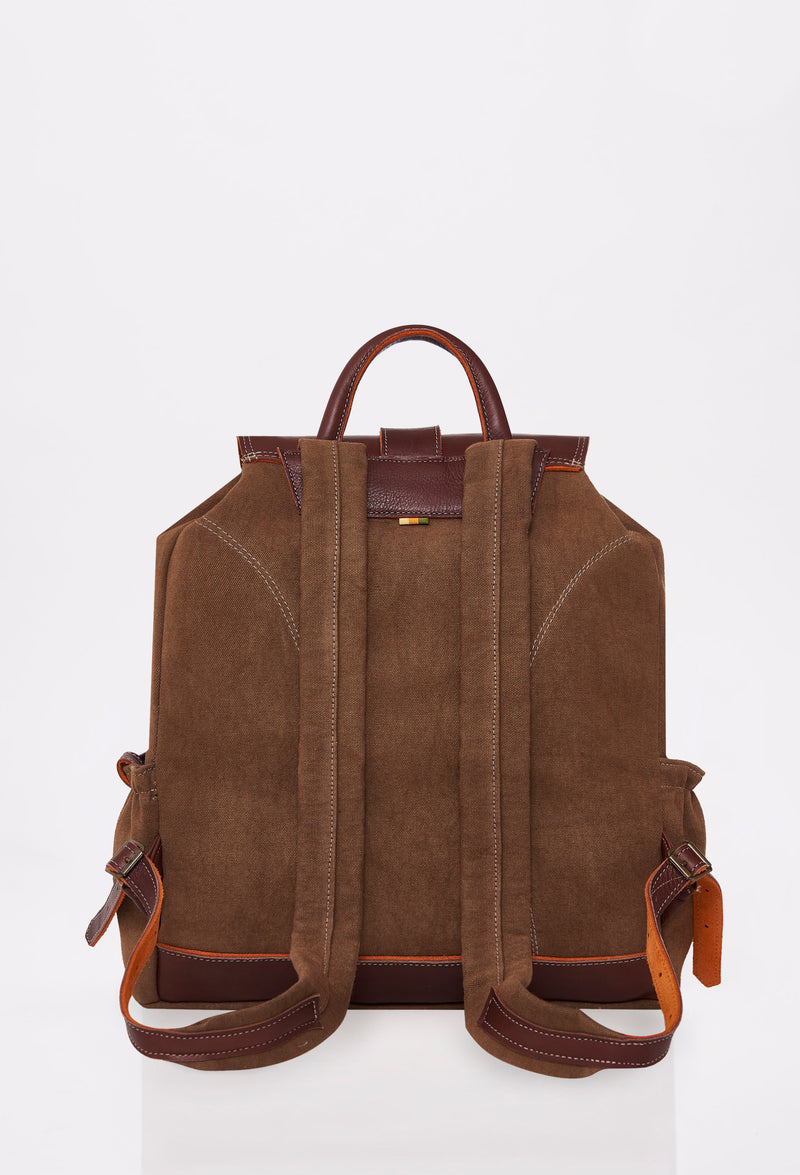 Coffee Canvas Backpack ‘Otto’ with Buckle Closure
