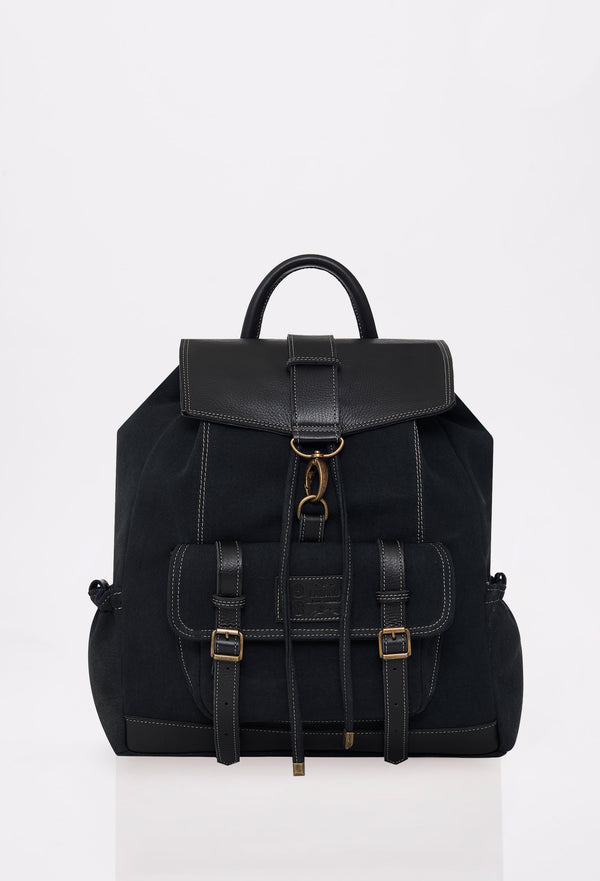 Black Canvas Backpack ‘Otto’ with Buckle Closure