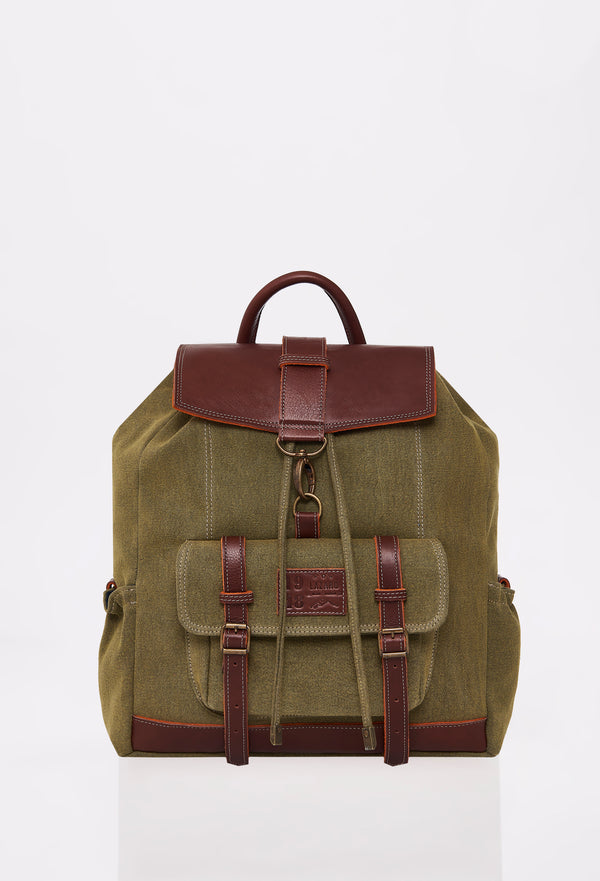 Olive Canvas Backpack ‘Otto’ with Buckle Closure