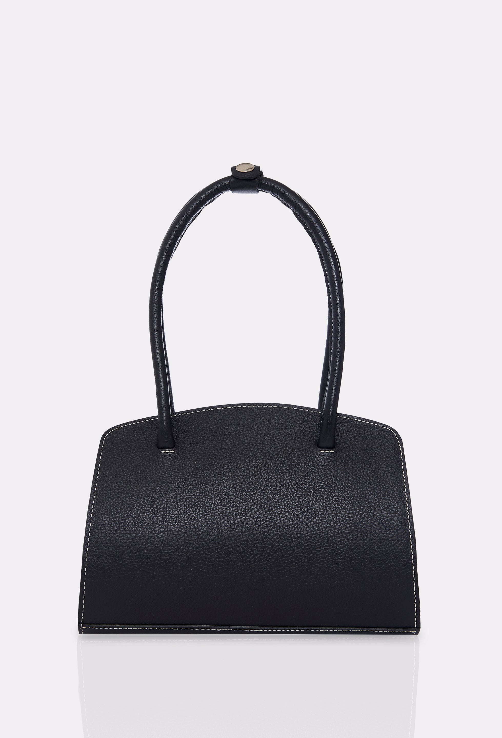 Rear of a Black Leather Shoulder Bag Margot with contrast stitching highlights.