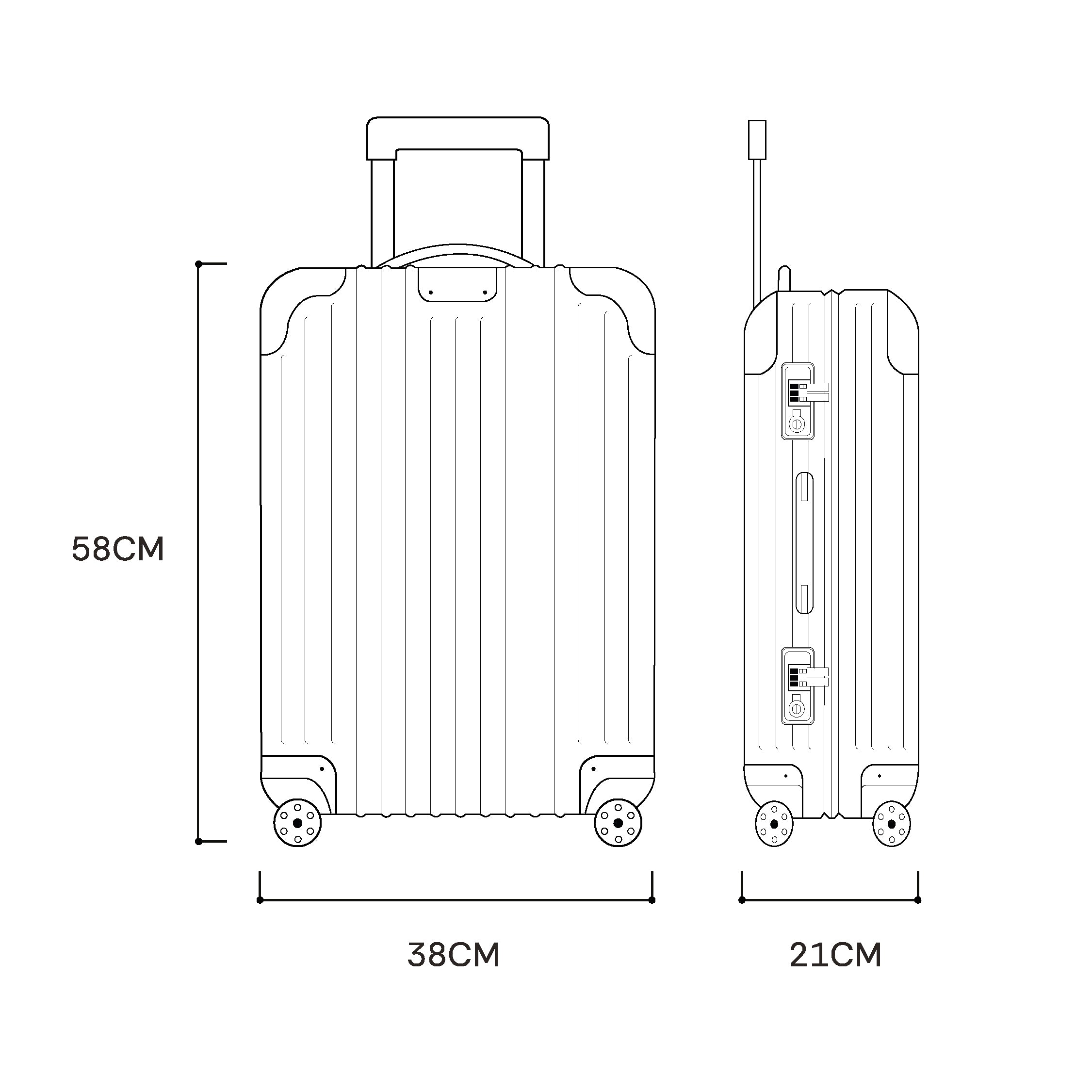 Graphic representation of our Carry-On Genesis with its dimensions.