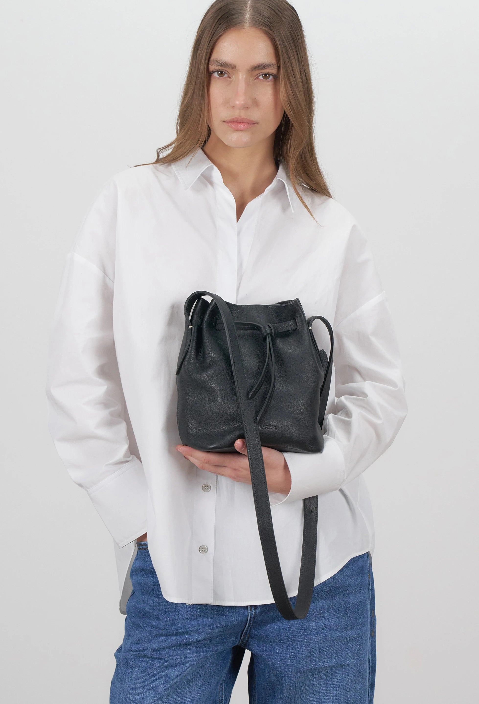 Coya Small Leather Bucket Bag -Black