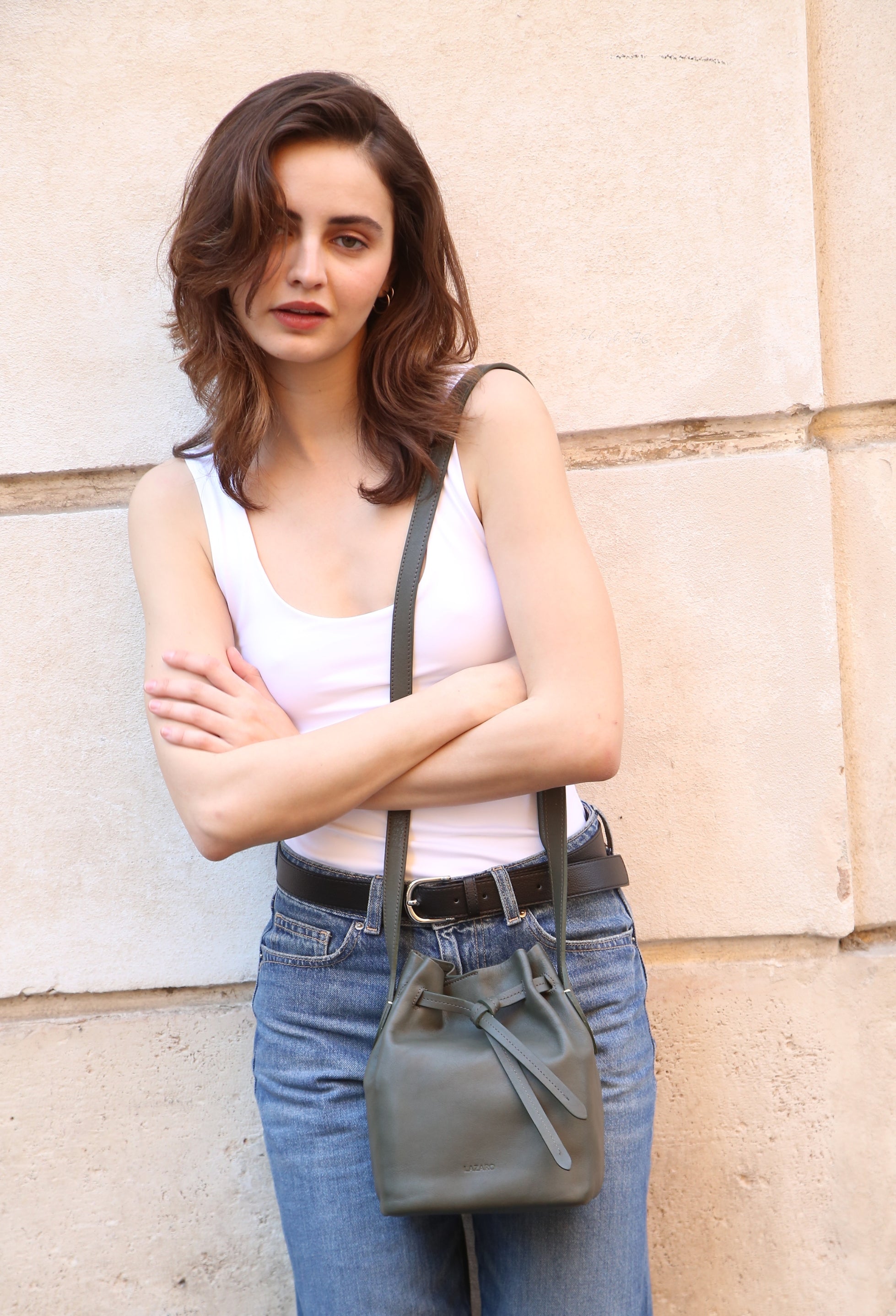 Coya Small Leather Bucket Bag - Olive