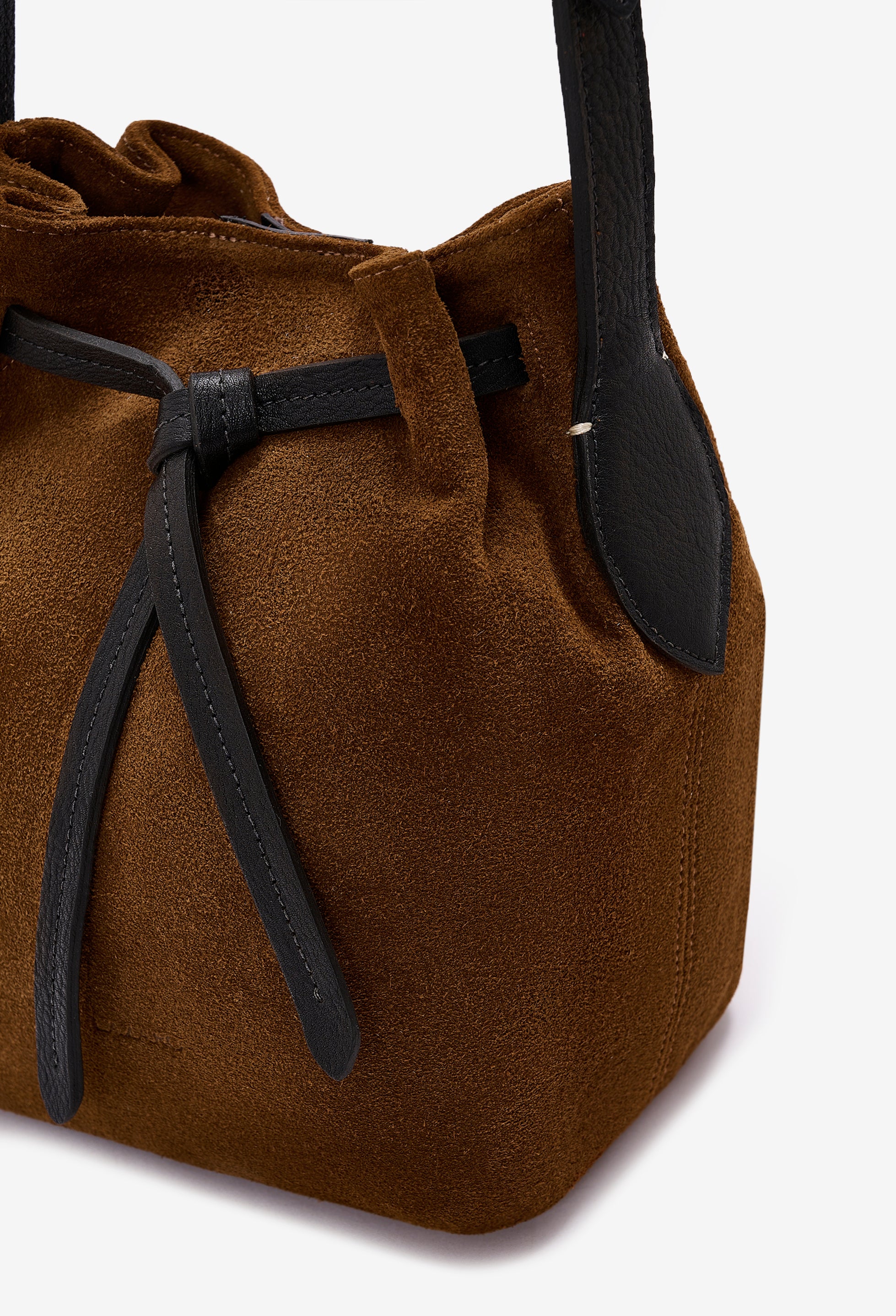 Coya Small Leather Bucket Bag - Tan Suede