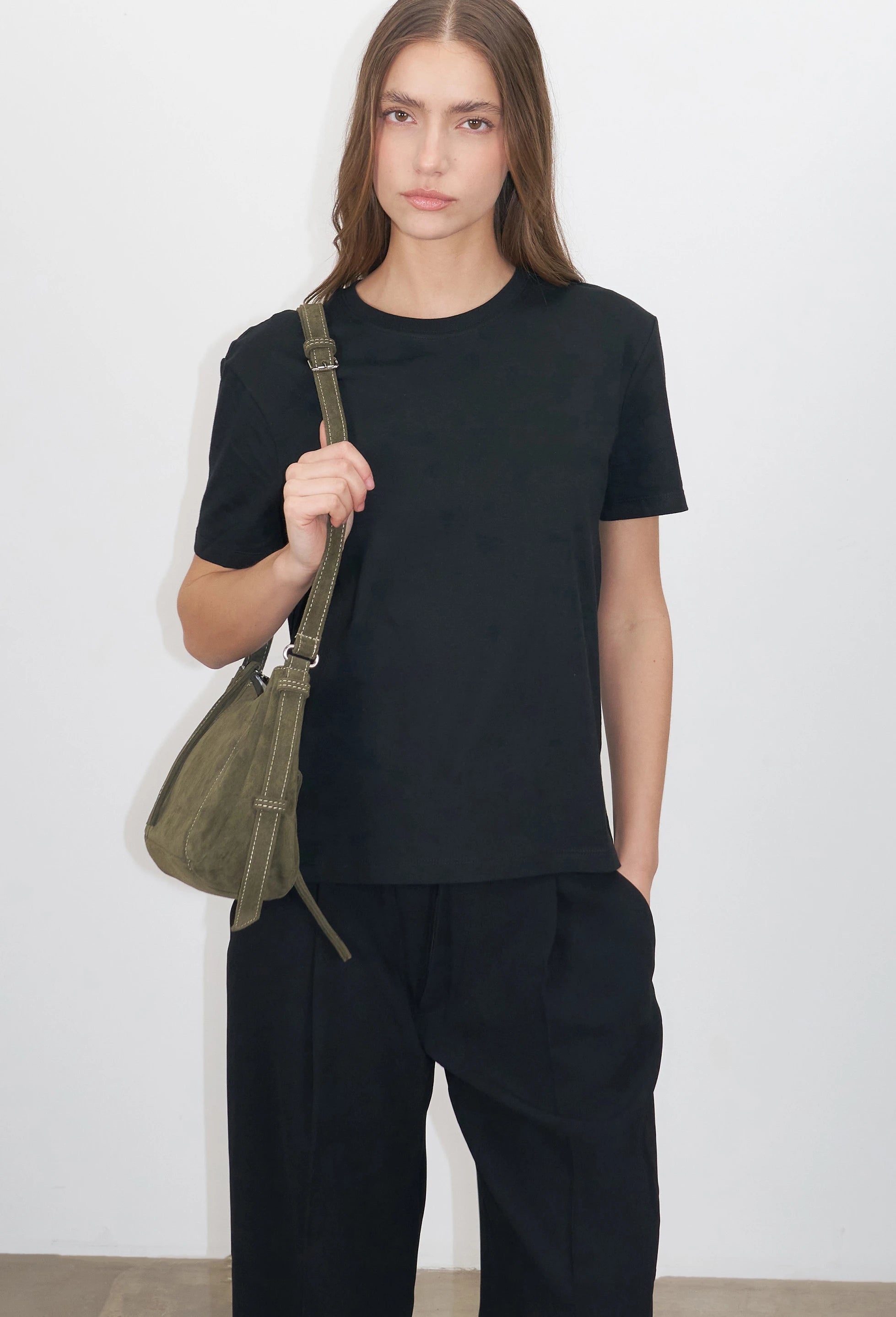 Nina Baguette Bag - Sage Suede