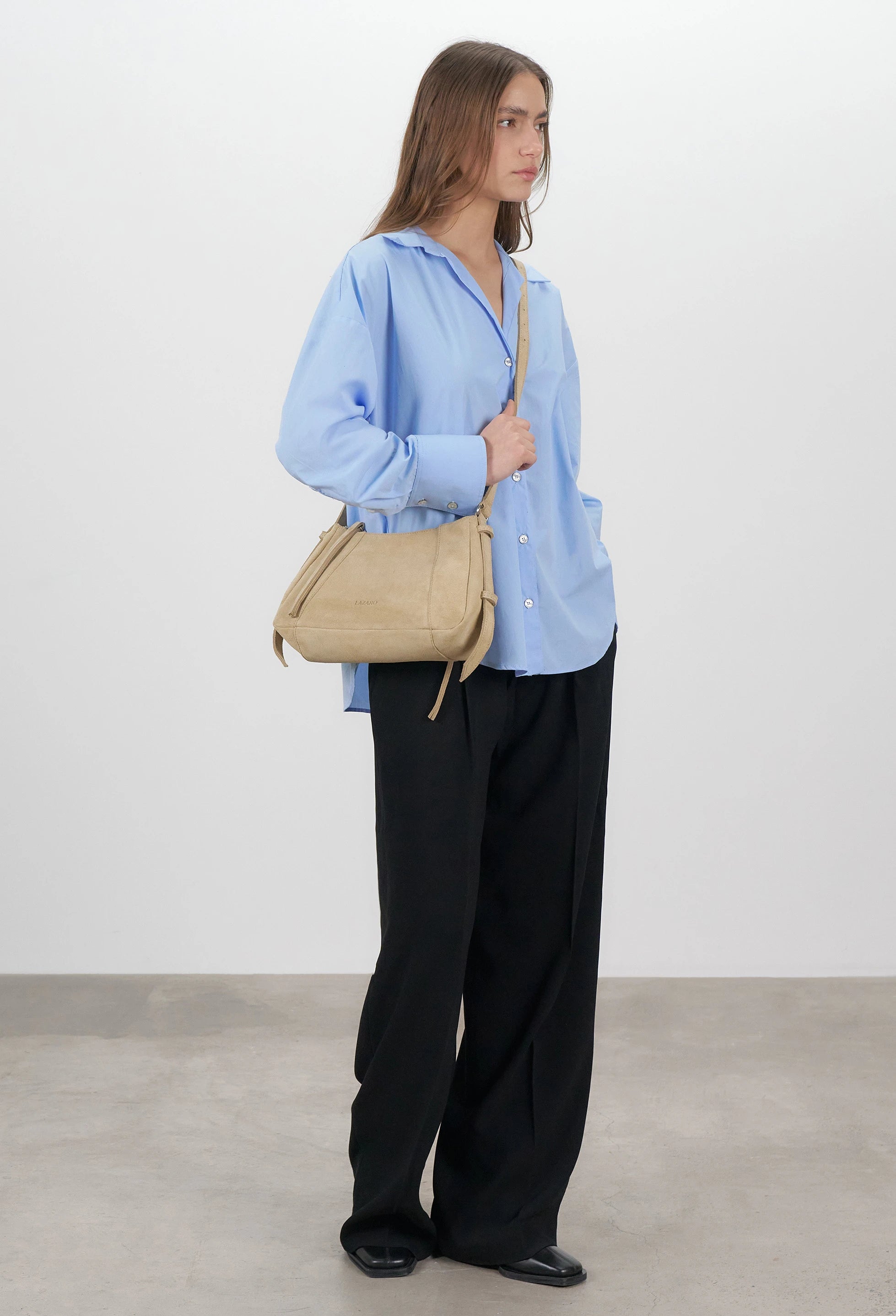 Nina Baguette Bag - Latte Suede