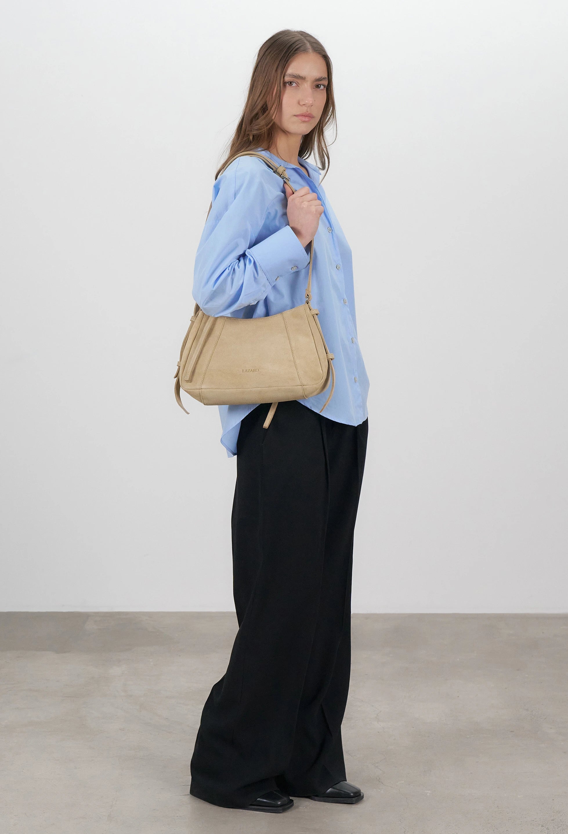 Nina Baguette Bag - Latte Suede