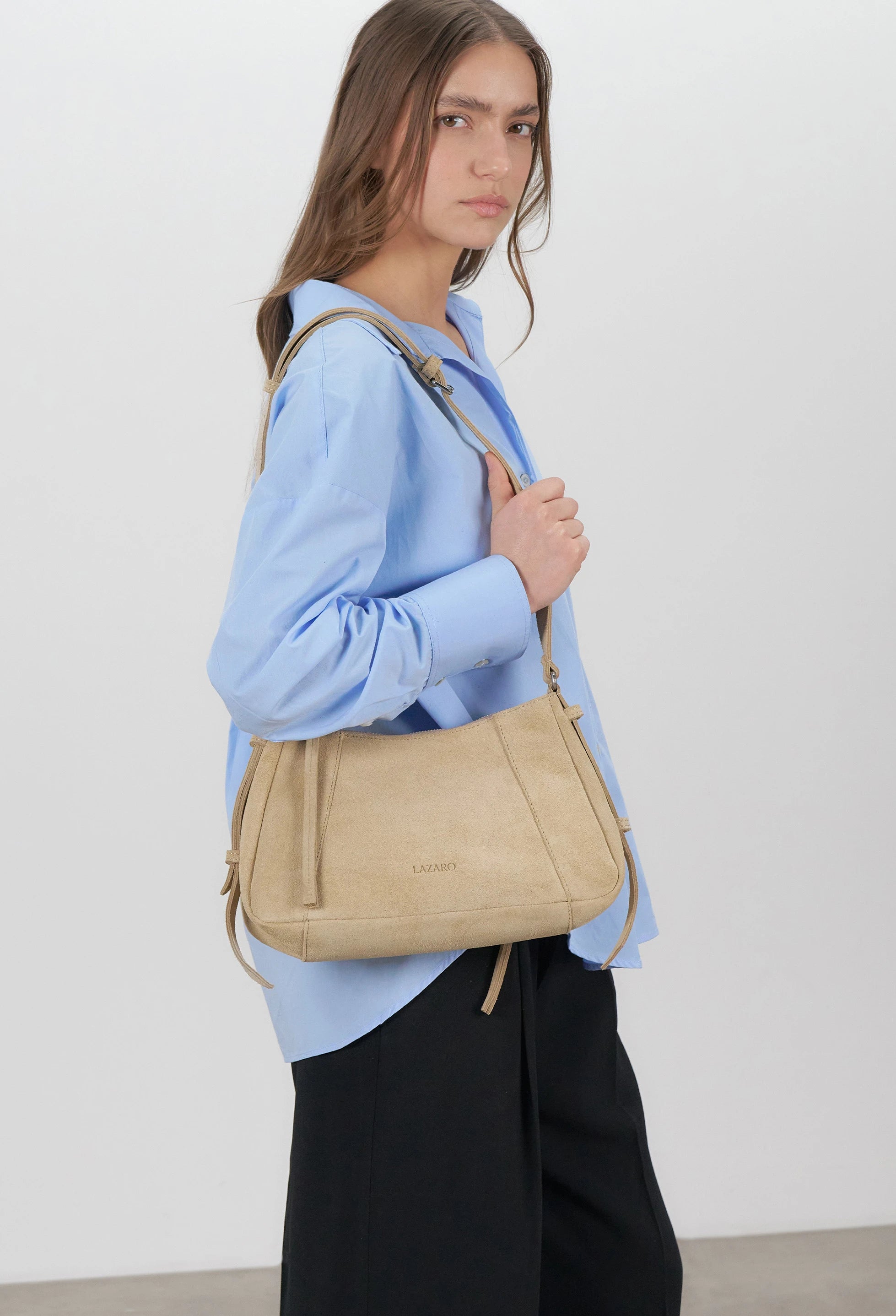 Nina Baguette Bag - Latte Suede