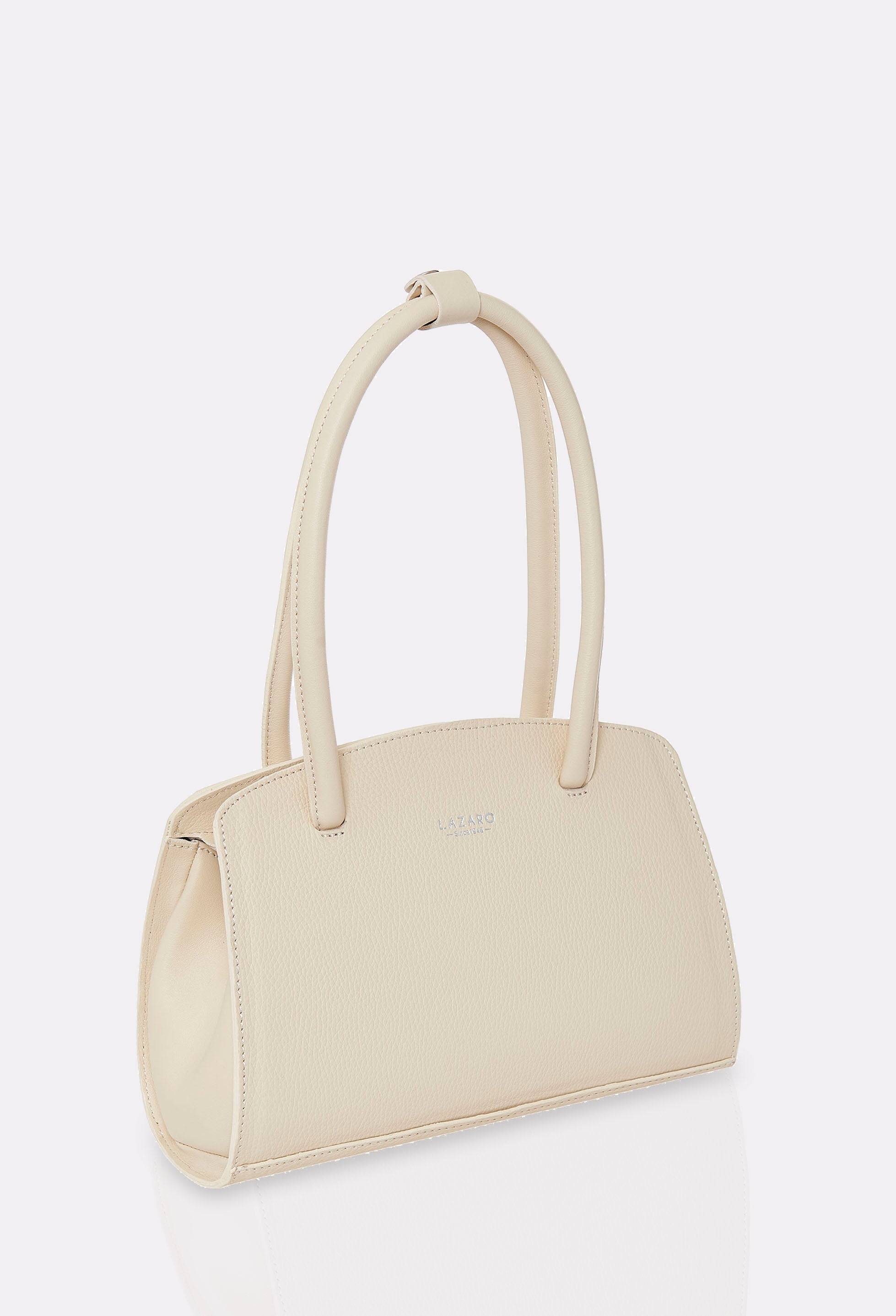 Side of a Off-White Leather Shoulder Bag Margot with Lazaro logo.