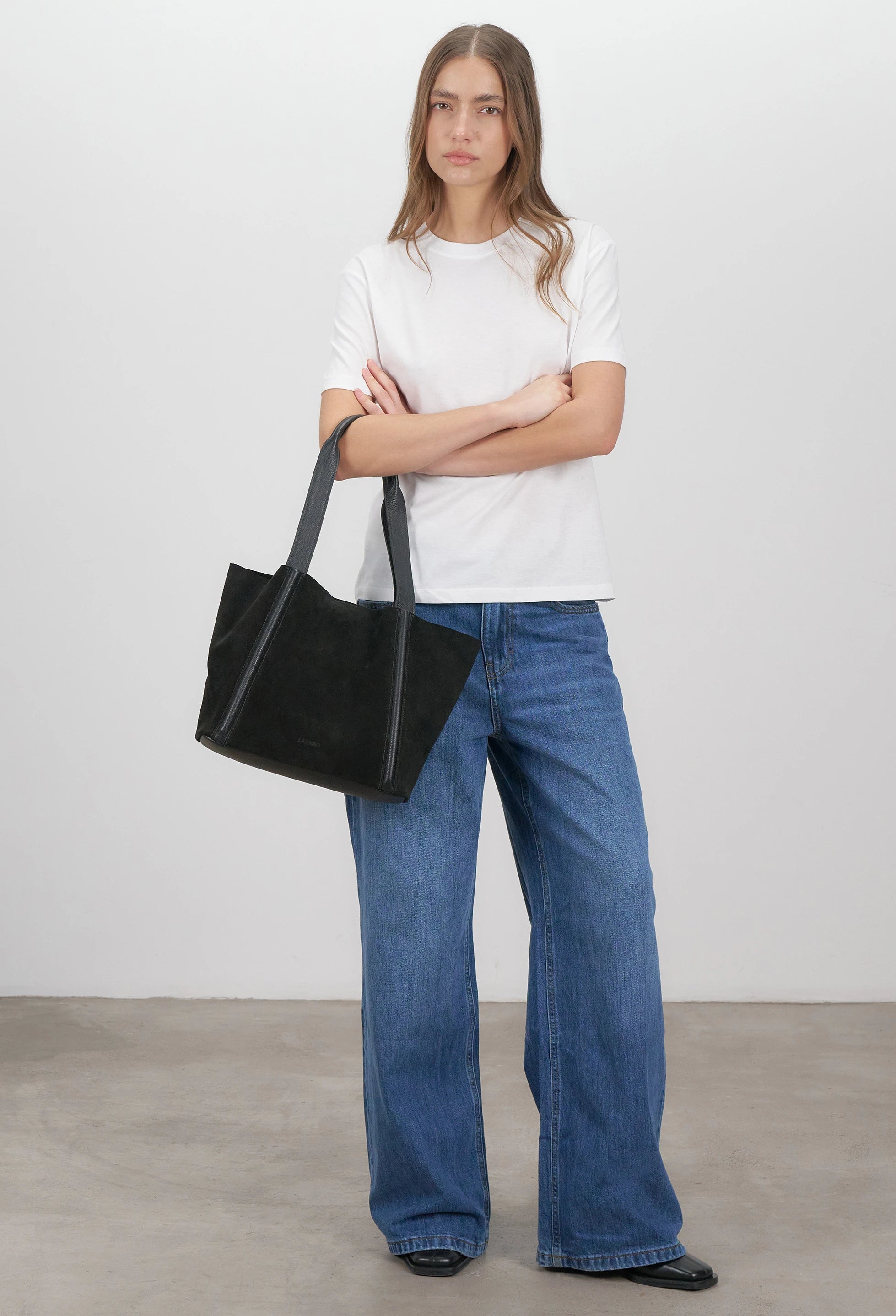Sami Leather Tote Bag - Black Suede