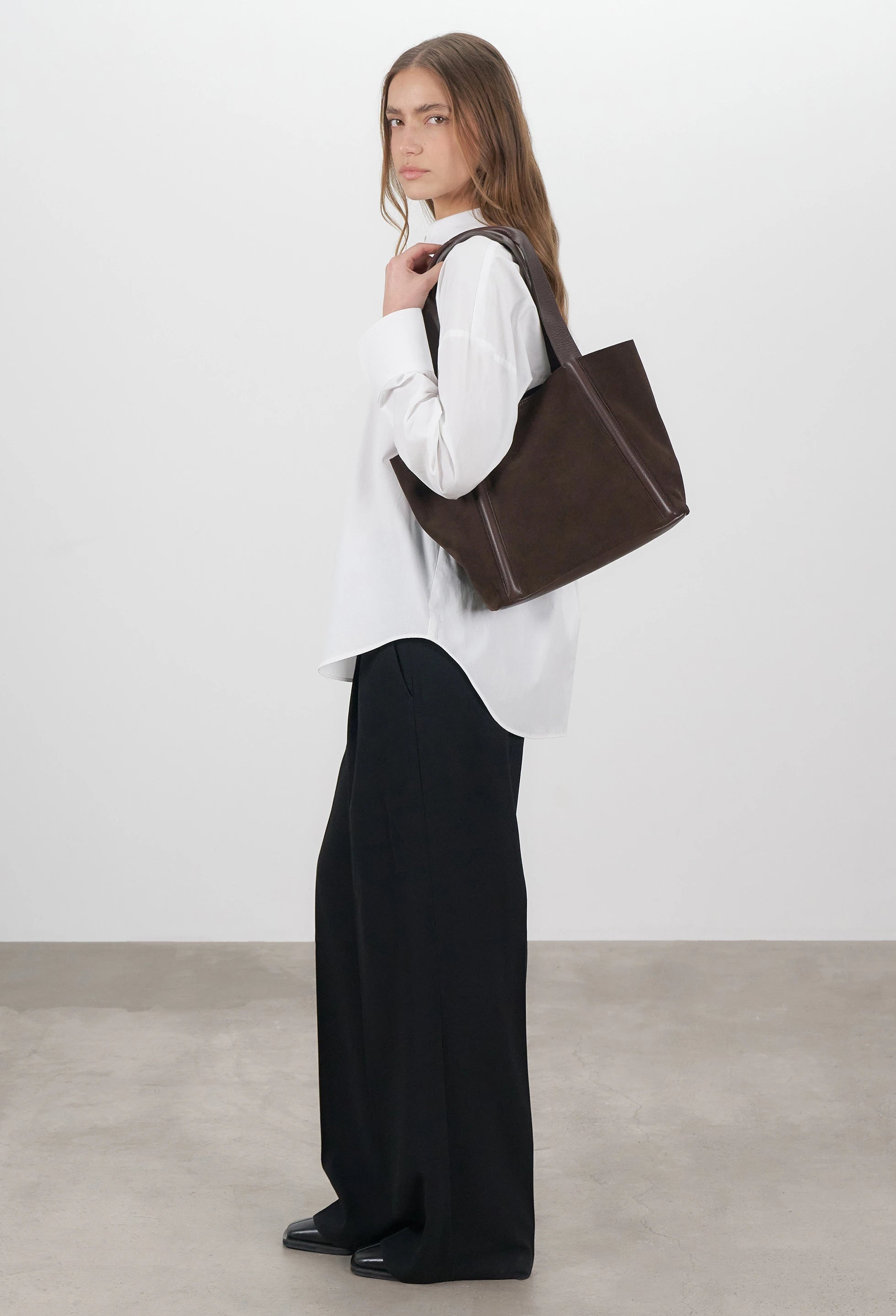 Sami Leather Tote Bag - Brown Suede