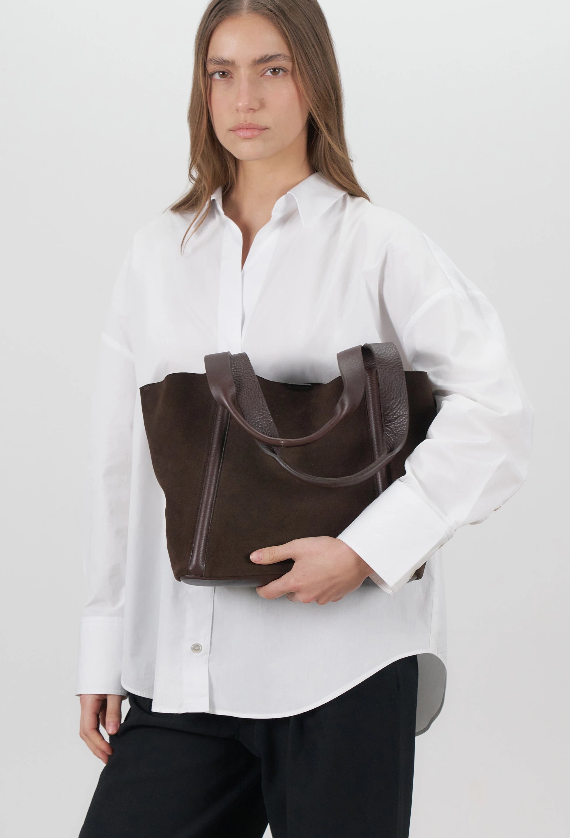Sami Leather Tote Bag - Brown Suede