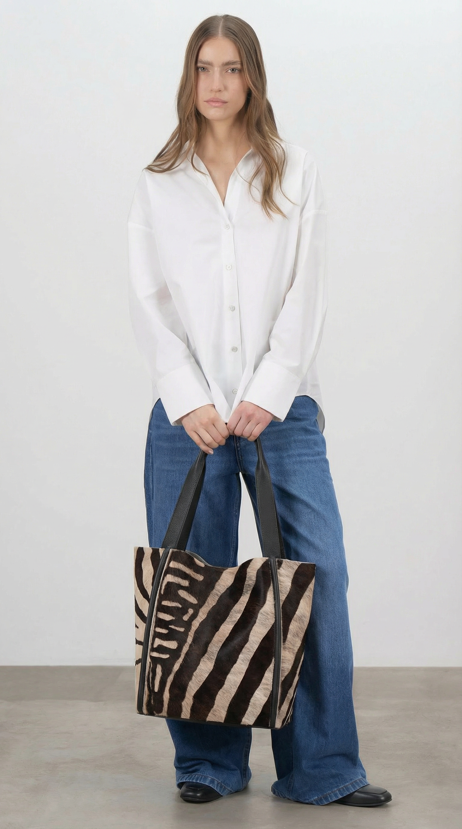 Tala Large Leather Tote Bag - Zebra