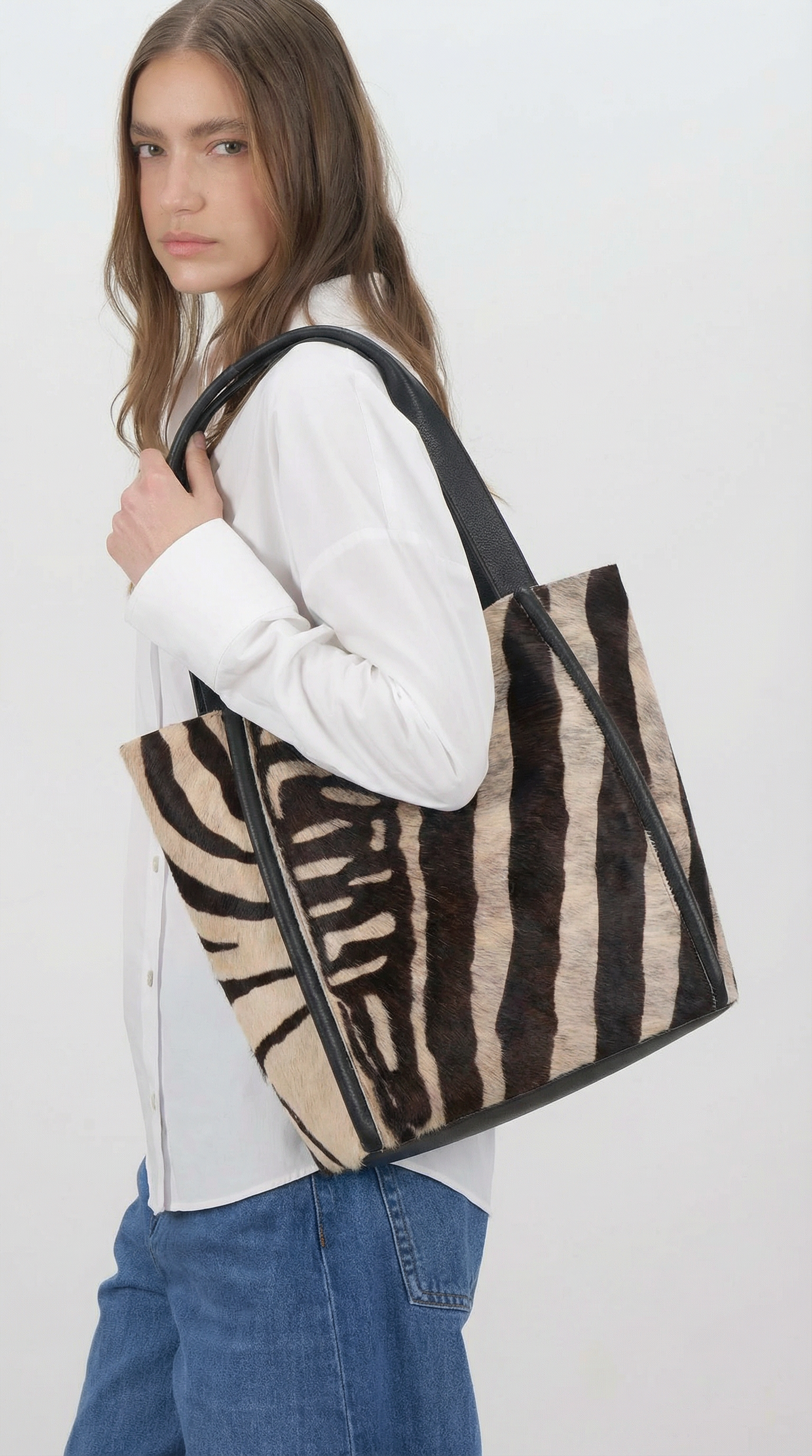 Tala Large Leather Tote Bag - Zebra