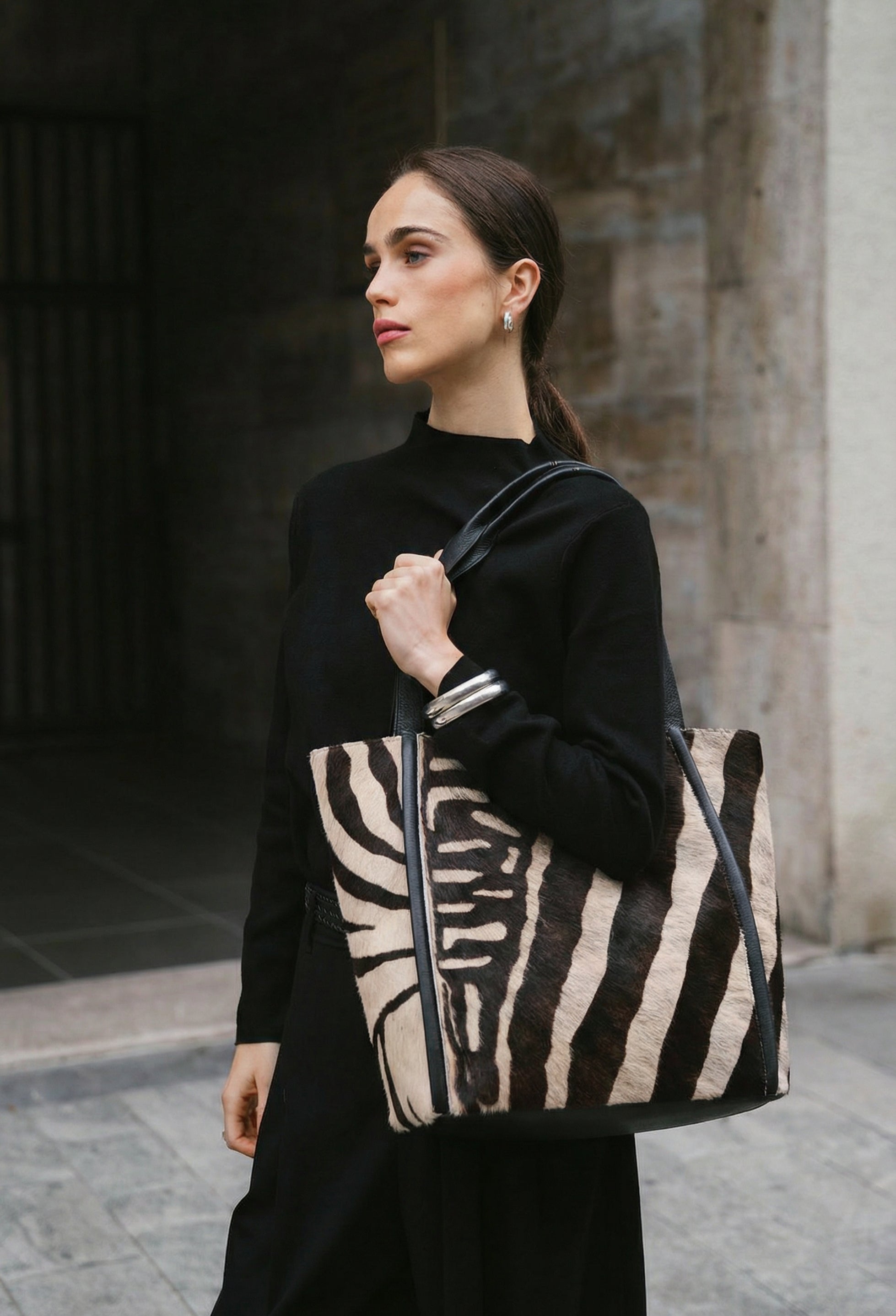 Tala Large Leather Tote Bag - Zebra