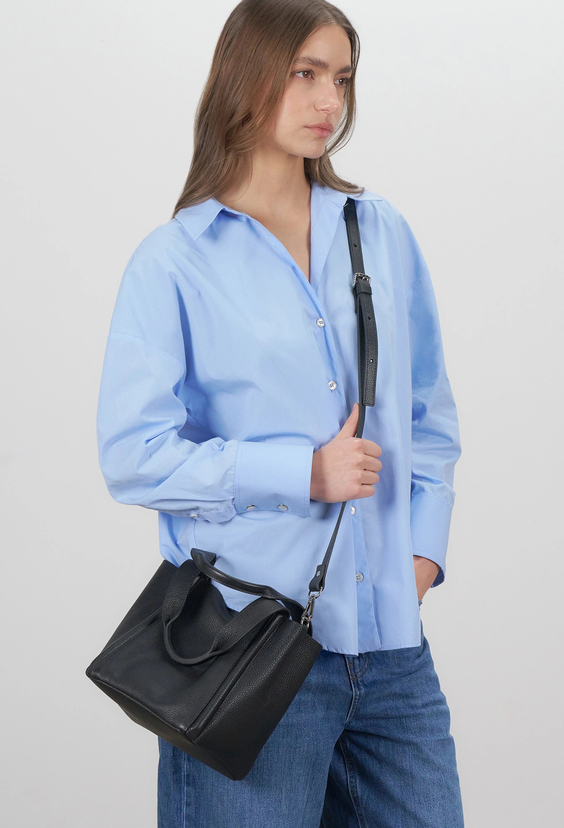 Tala Small Leather Tote Bag - Black