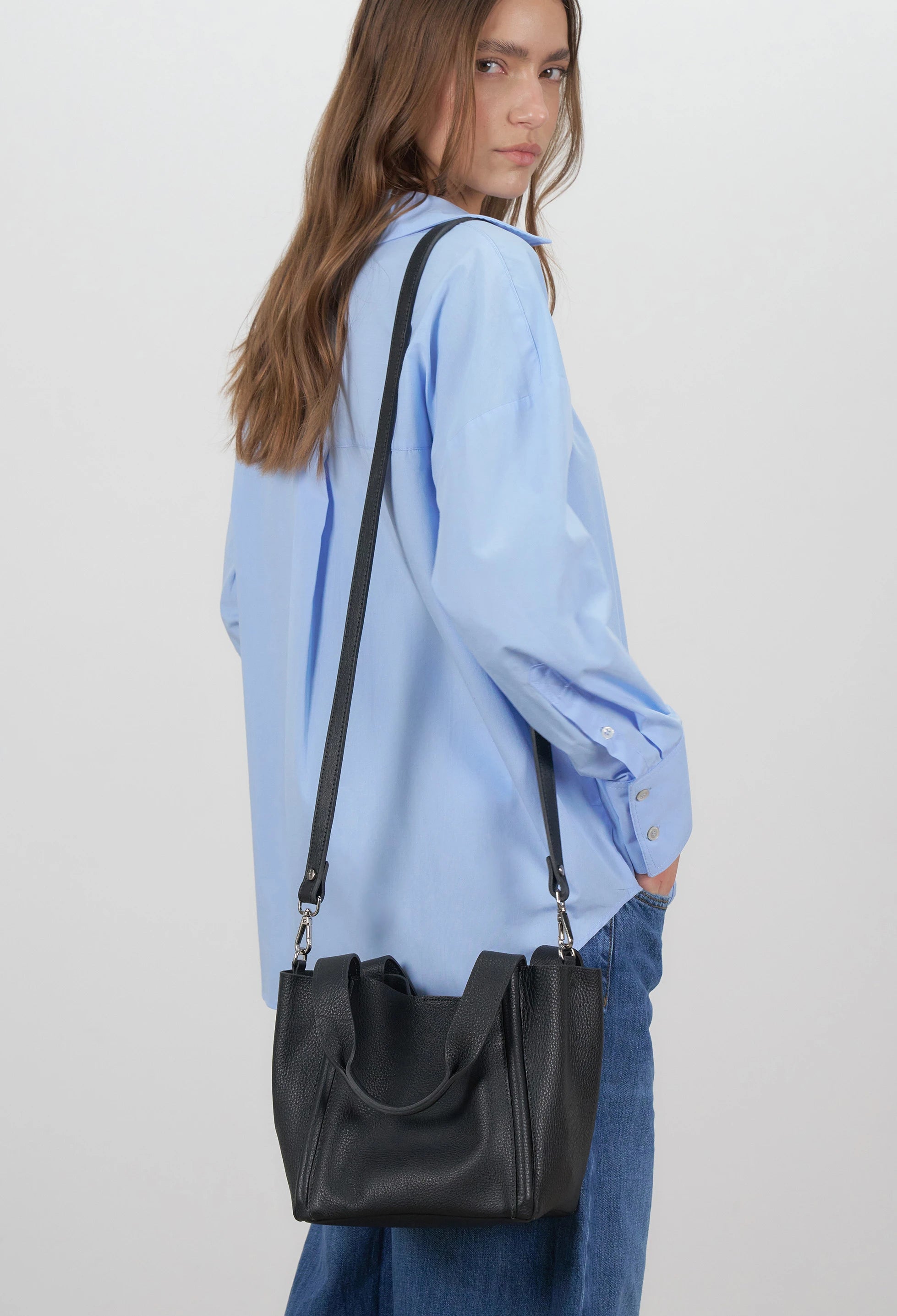 Tala Small Leather Tote Bag - Black
