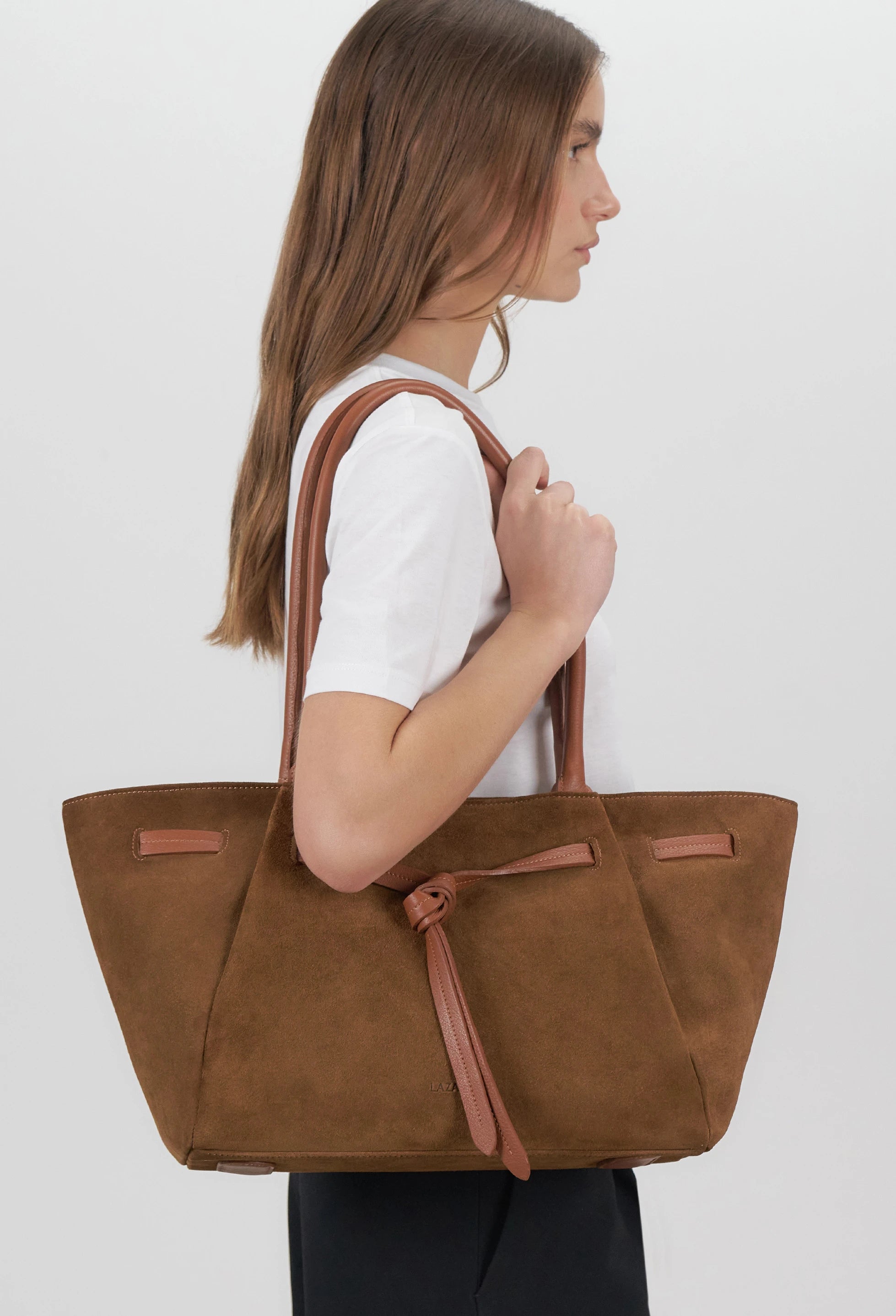 Warmi Large Carryall Leather Bag -  Tan Suede