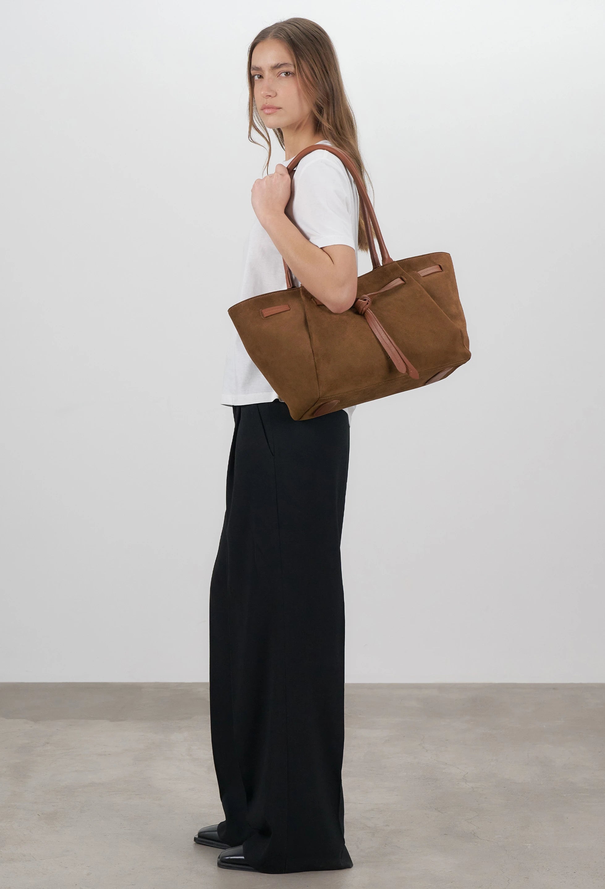 Warmi Large Carryall Leather Bag -  Tan Suede