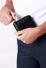 Croco Leather Minimalist Zipper Wallet