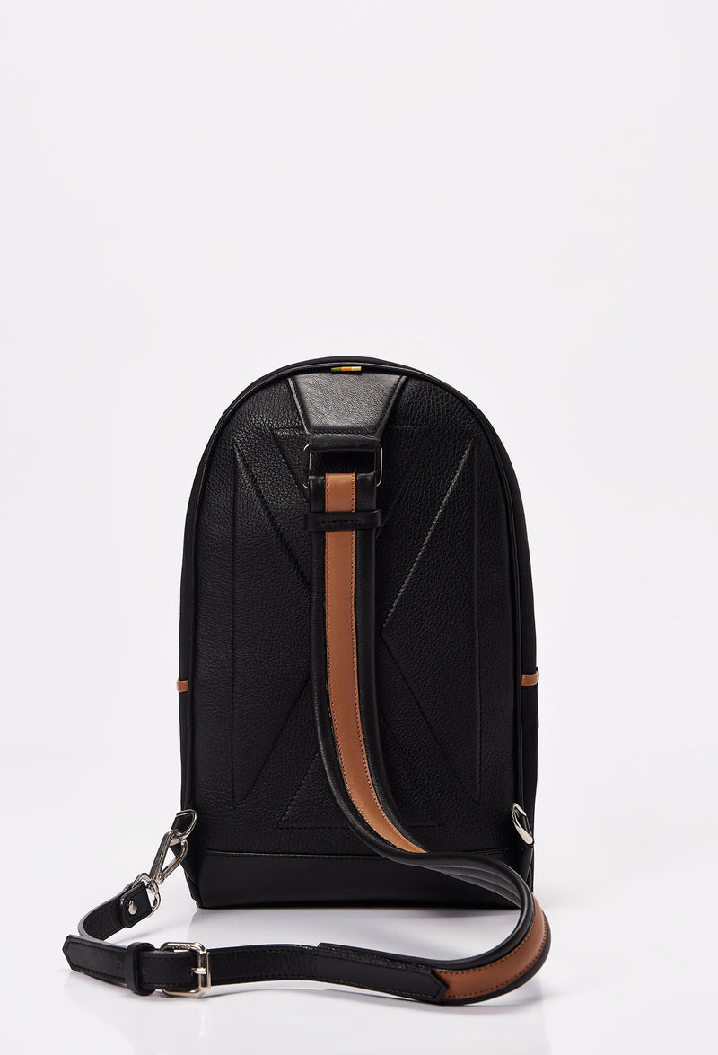 Black Canvas & Leather Sling Bag