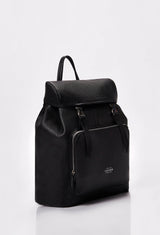 Black Large Leather Backpack With Buckle Closure
