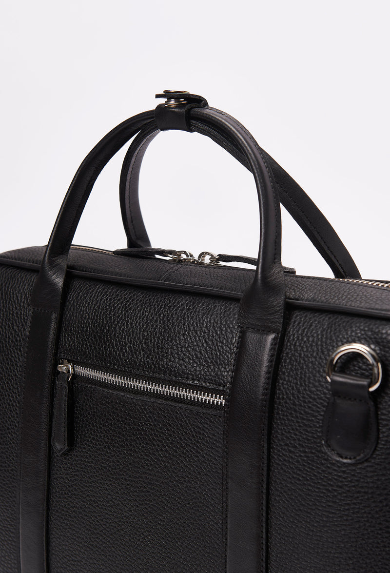 Black Leather Business Briefcase With Laptop Compartment