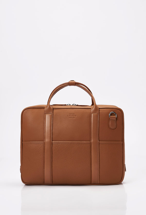 Tan Leather Business Briefcase With Laptop Compartment