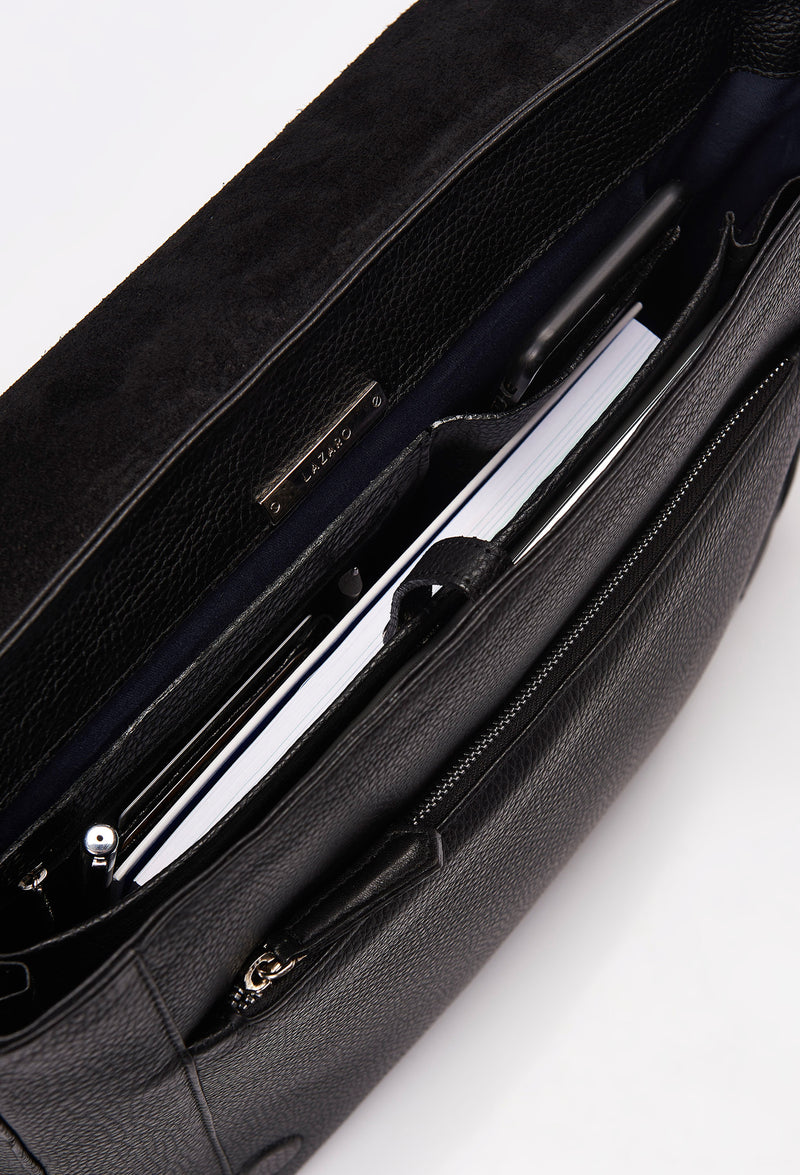 Black Travel Leather Messenger With Magnet Closure