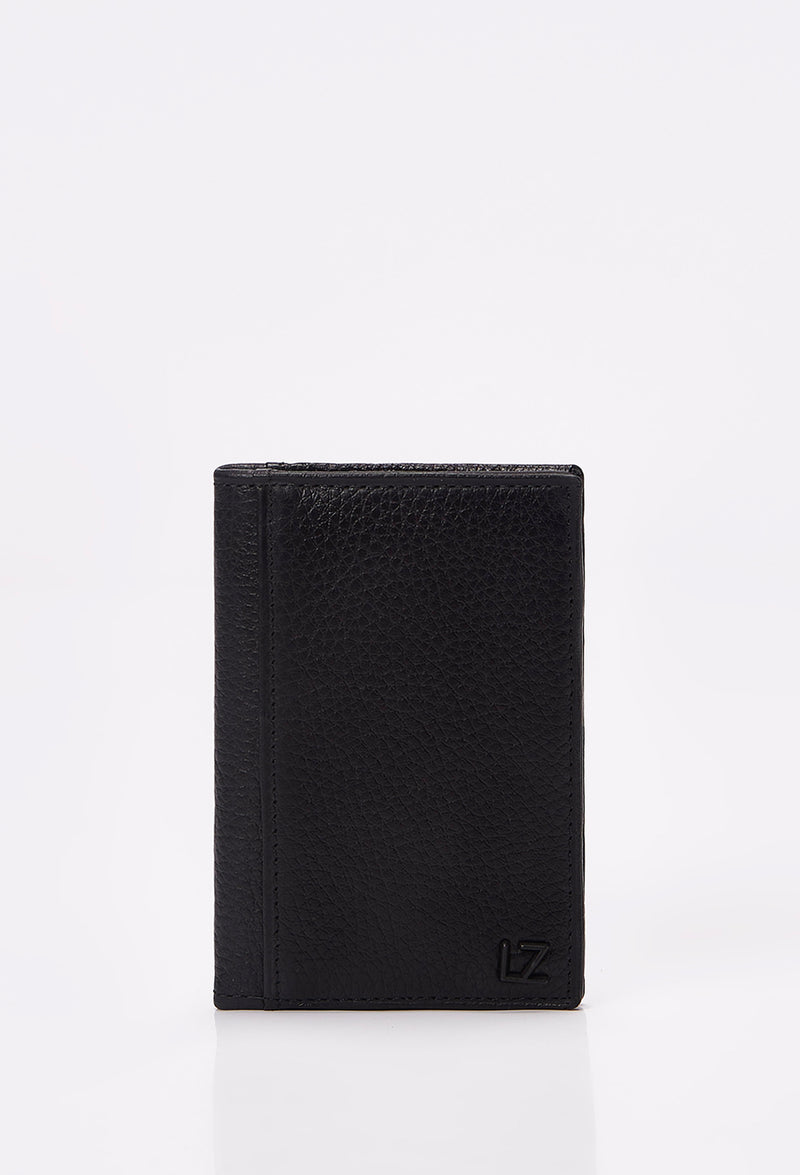 Black Leather Folding Card Holder