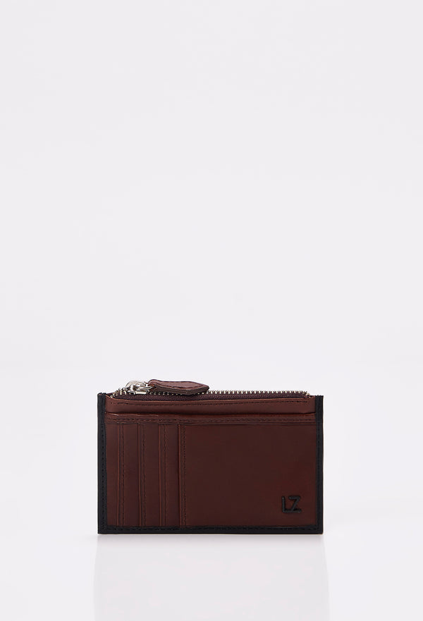 Coffee Leather Zip-Top Card Holder