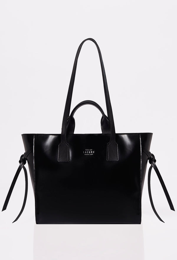 Black Leather Tote Bag 'Lambro'