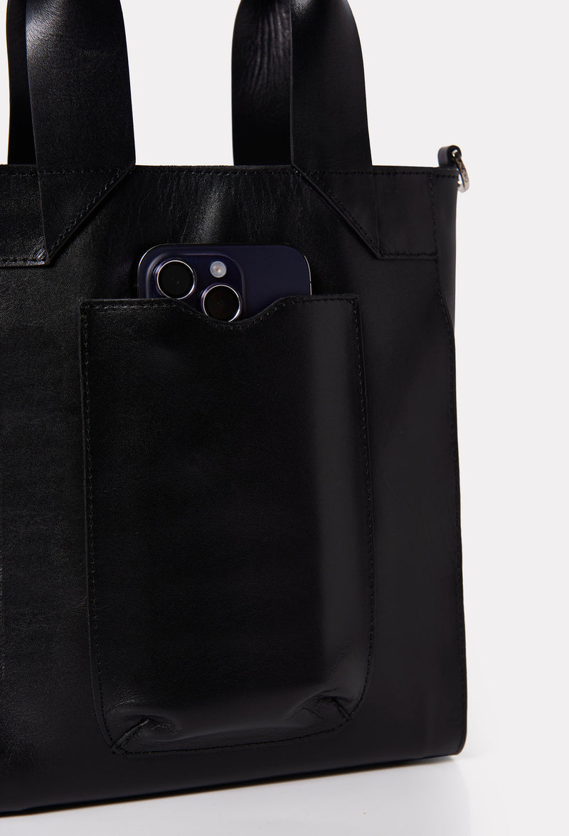 Black Leather Mini Tote Bag 'Lambro'