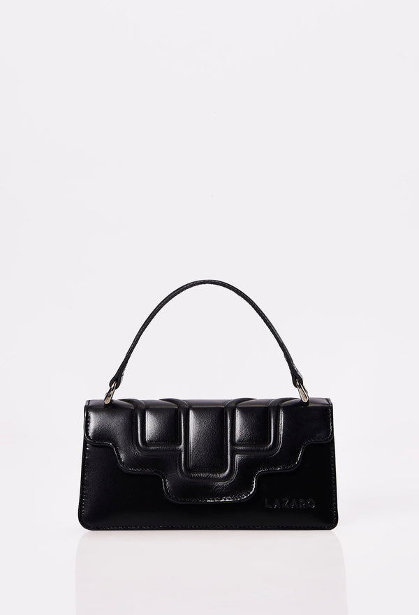 Black Leather Crossbody Flap Bag 'Hilda'