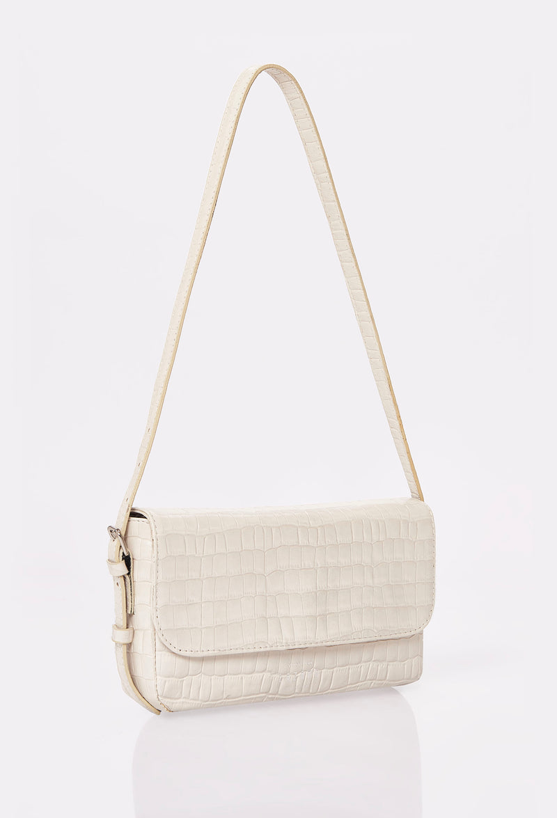 White Croco Leather Shoulder Flap Bag 'Gwen'