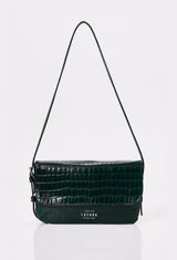 Green Croco Leather Shoulder Flap Bag 'Gwen'