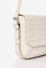 White Croco Leather Shoulder Flap Bag 'Gwen'
