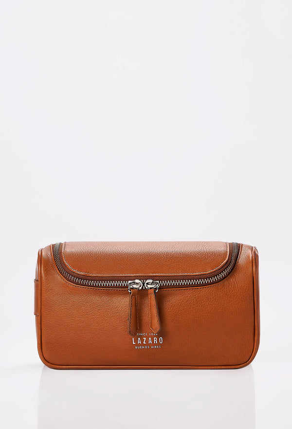 Tan Leather Large Toiletry Bag