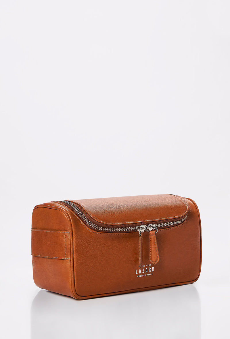 Tan Leather Large Toiletry Bag