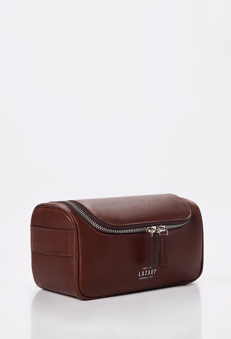Coffee Leather Large Toiletry Bag