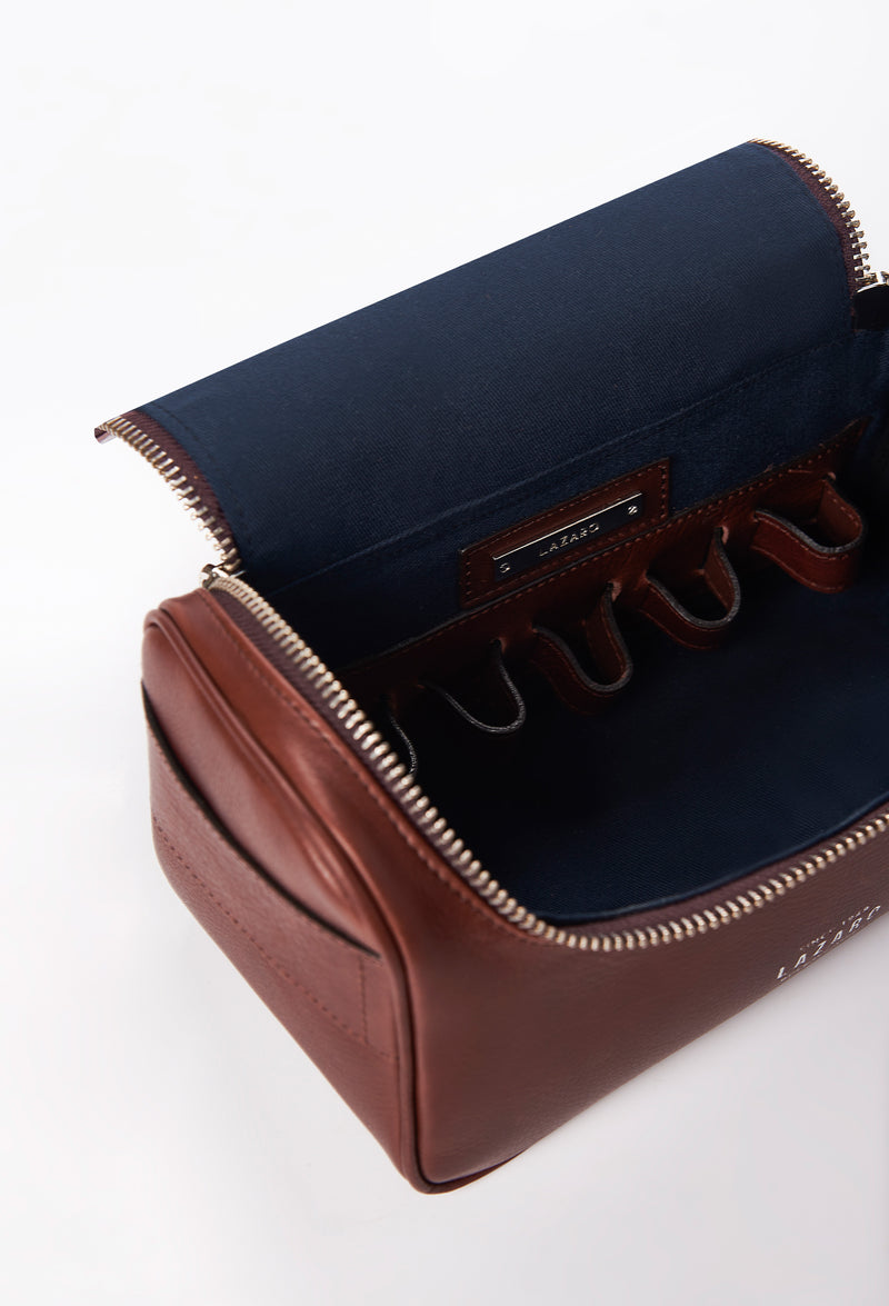 Coffee Leather Large Toiletry Bag