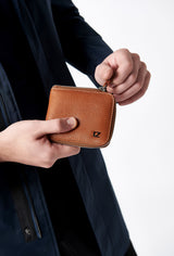 Tan Leather Minimalist Zipper Wallet