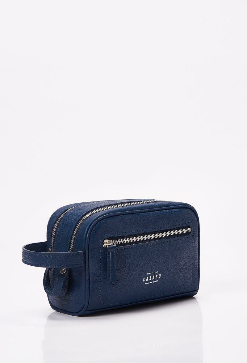 All Blue Leather Toiletry Bag With Zipper