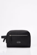 All Black Leather Toiletry Bag With Zipper
