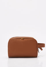 All Tan Leather Toiletry Bag With Zipper