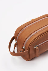 All Tan Leather Toiletry Bag With Zipper