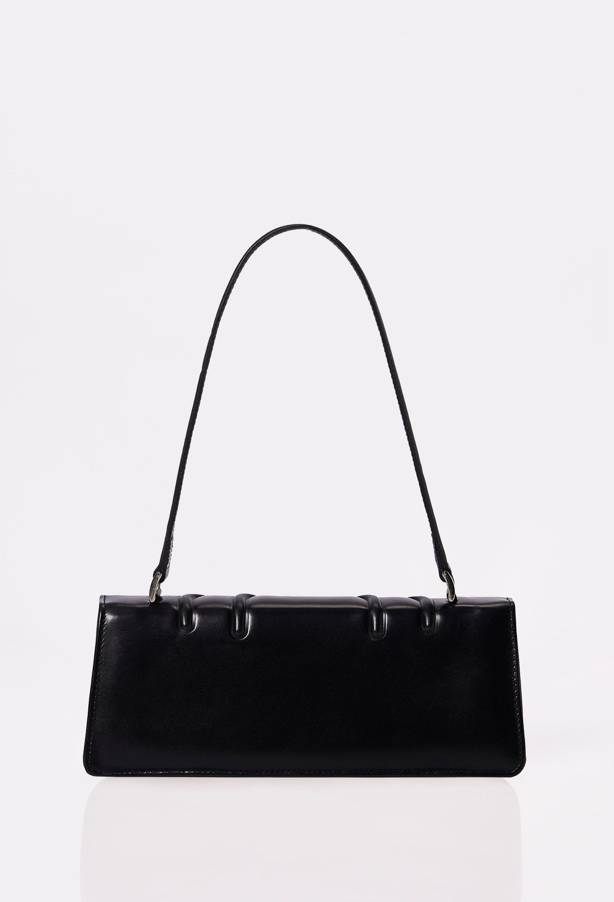 Rear of a Black Leather Shoulder Flap Bag Hilda.