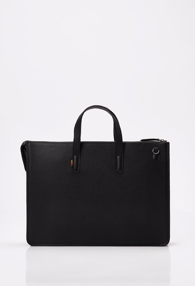 Rear of a Black Leather Slim Briefcase.