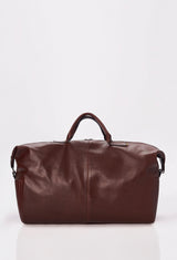 Rear of a Coffee Leather Duffel Bag.
